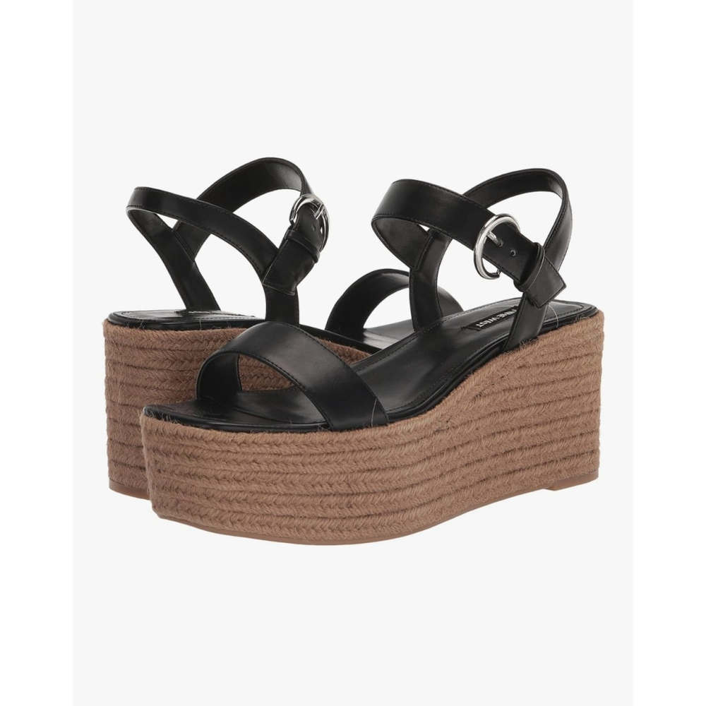 Nine West Women Classic Chunky Strap Dark Espadrille Platform Sandal BLACK 9.5 M - Picture 2 of 14